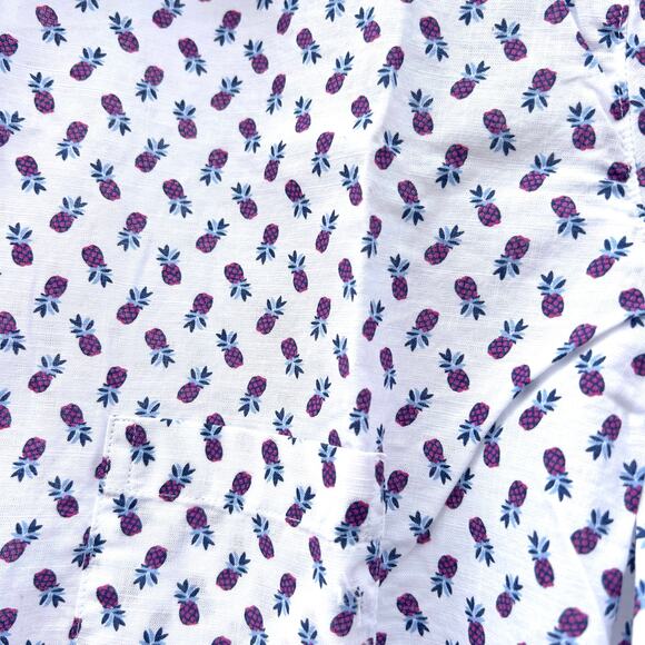 Frank & Eileen Eileen Button Up Shirt White Pink Pineapples Cotton XS Down - Picture 6 of 7